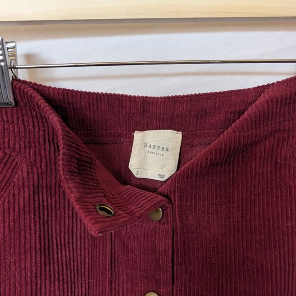 Francesca’s Harper Heritage Burgundy Corduroy Button Front Mini Skirt – Size Sma - Picture 2 of 3